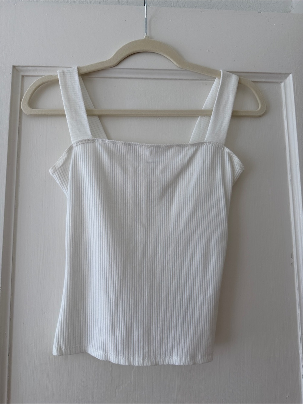 Reformation Cream Ribbed Square-Neck Tank With Wide Straps